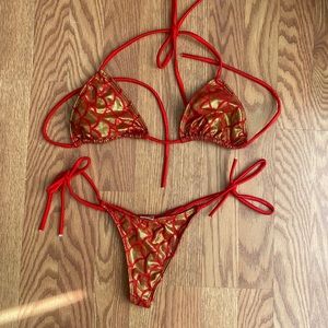 Made in USA NWOT red and gold metallic bikini